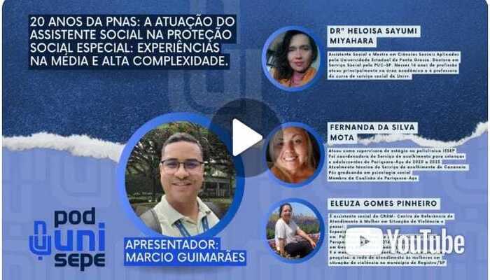 20 anos da PNAS: a  atuação do Assistente social na Proteção Especial: experiências na média e alta complexidade. 