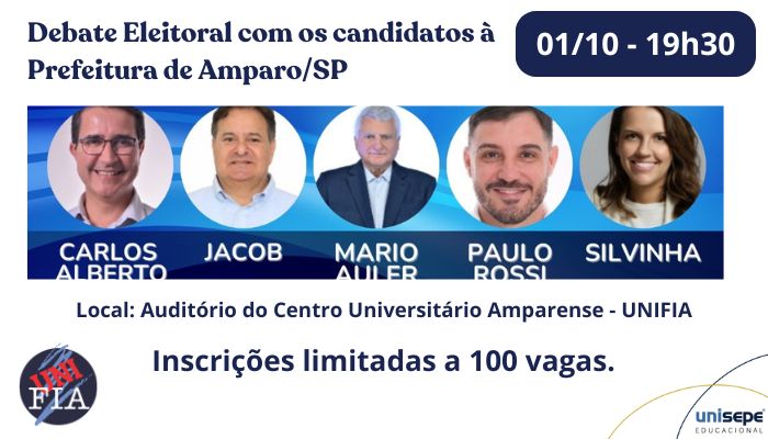 Debate Eleitoral dos candidatos à Prefeitura de Amparo/SP - Inscrição de participação