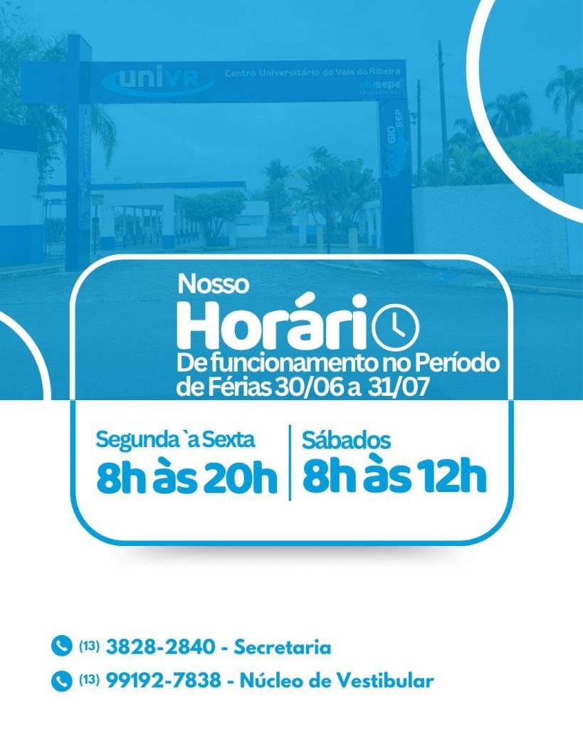 Horário de férias junho/2026